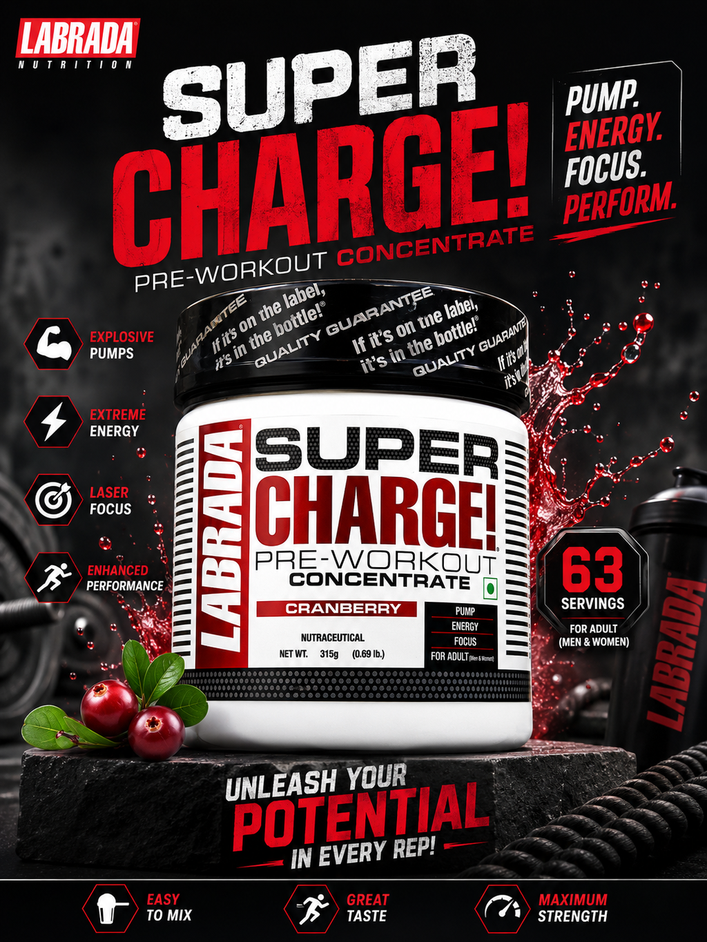 Labrada Super Charge Pre-Workout 63 Servings