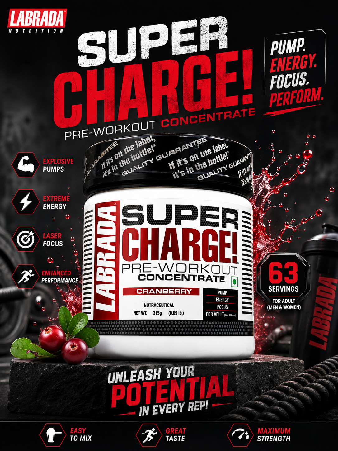 Labrada Super Charge Pre-Workout 63 Servings