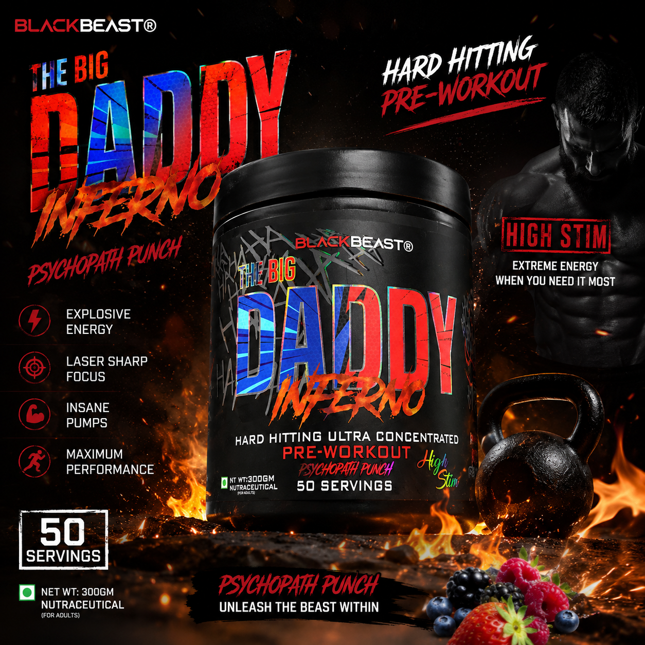 Black Beast Preworkout Big Daddy Inferno, psychopath punch